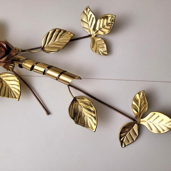 Copper Brass Rose Ribbon Hanging Wall Art Swag 27” MCM Decor Hollywood Regency - Picture 2 of 12